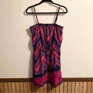Express Strapless Chevron Print Mini Dress (M, Pink/Purple/Navy)